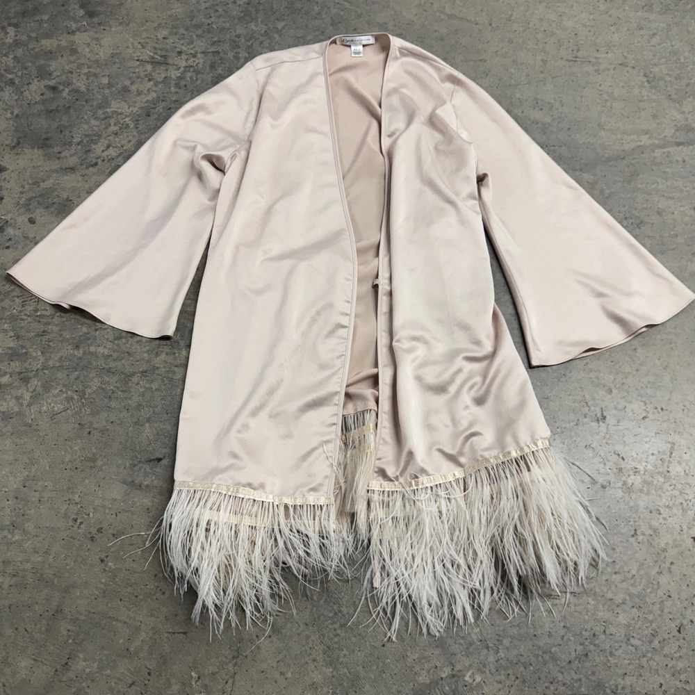 Rya Collection Swan Wrap Champagne Kimono Robe S/S Ostrich Feather Luxury